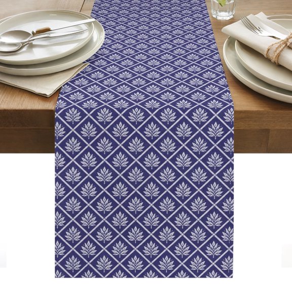 Leaf Purple Grid Table Runner, Country Farmhouse Minimalist Plaid Checkered Washable Kitchen Table Runners Dress Scarves for Dining Table Decorations Party/Restaurant/Indoor Outdoor Use, 13x36in