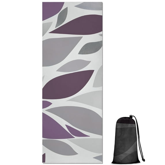Purple Leaf Pattern Hot Yoga Mat Towel Non Slip for Hot Yoga - Quick-Drying Yoga Mat Cover with 4 Corner Pockets with Travel Bag - Hot Yoga Towel Non Slip Grip Moisture Wicking Sweat 70"x26"