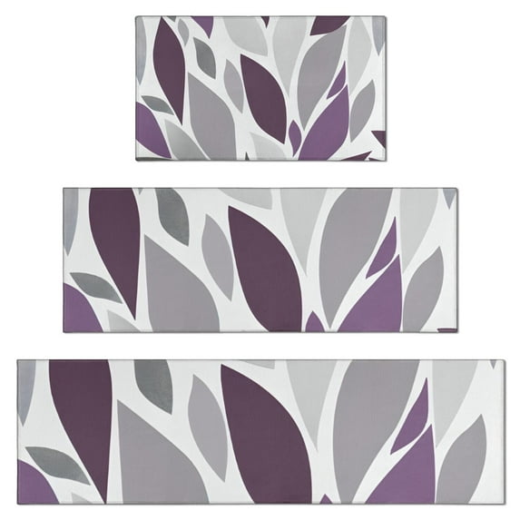 Purple Leaf Pattern Kitchen Rugs Sets Of 3,Kitchen Runner Rugs Non Skid Washable,Decorative Kitchen Floor Mats for Kitchen,Sink,Laundry,17"x30"+ 17"x47" + 17"x59"