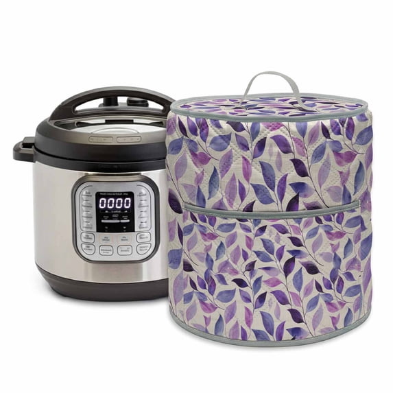Purple Leaf Rice Cooker Cover 8 Quart Watercolors Leaf Vintage Linen Texture Fields Pressure Cooker Cover Appliance Protector Dust Case with Pocket and Handle for Kitchen