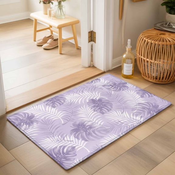 Purple Leaf Washable Small Entryway Area Rugs 2'x3', Modern Purple Palm Leaf Monstera Washable Throw Rug Non-Slip Sturdy Edge Binding Carpet for Front Door Floor Room Entry