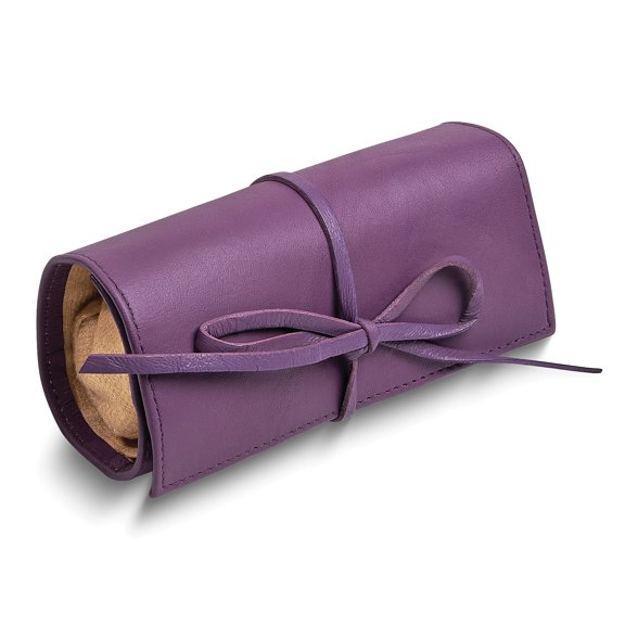 Purple Leather Tie Jewelry Roll with Removable Zippered Pouch GM17732