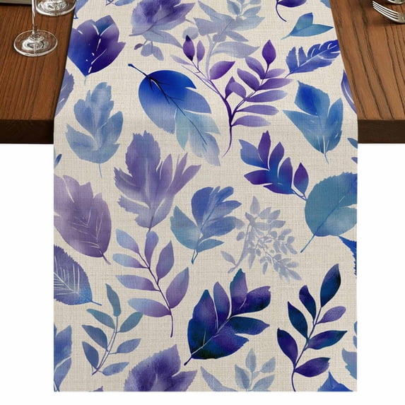 Purple Leaves 48 Inch Table Runner, Spring Plants Rustic Vintage Botanical Farmhouse Dresser Scarf Cotton & Linen Tablerunner for Dining/Kitchen Island/Holiday Party Décor 13" x 48"