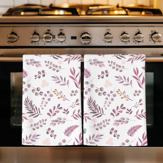 Purple Leaves Farm Kitchen Towels Set of 4, Herbs Flowers Pastoral Country Absorbent Dish Towels for Kitchen, Microfiber Hand Towel, Quick Drying Tea Towel for Cleaning Decorative Dishcloths
