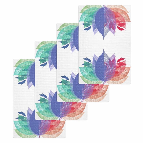Purple Leaves Kitchen Dish Towels for Drying Dishes Set of 4, Spring Summer Botanical Farmhouse Modern Waffle Weave Microfiber Hand Tea Bathroom Towels Quick Dry & Absorbent Towel 15.7x23.6