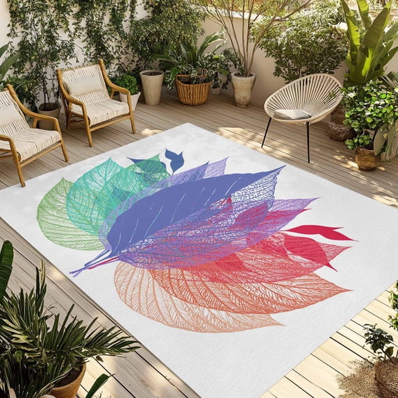 Purple Leaves Outdoor Rug for Patio/Deck/Porch, Non-Slip Large Area Rug 3 x 5 Ft, Spring Summer Botanical Farmhouse Modern Indoor Outdoor Rugs Washable Area Rugs, Reversible Camping Rug Carpet Runner