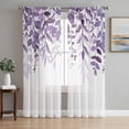 thumbnail image 1 of Purple Leaves Sheer Curtains 96 Inch Length 2 Panels for Living Room, Summer Botanical Voile Kitchen Curtain Set, Luxury Privacy Drapes Window Treatment for Bedroom, 1 of 7