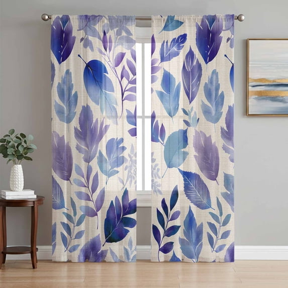 Purple Leaves Sheer Curtains 96 Inch Length 2 Panels Set Window Treatments, Spring Plants Rustic Vintage Botanical Rod Pocket Semi Curtains for Living Room/Bedroom/Kitchen Décor, 104"W x 96"L