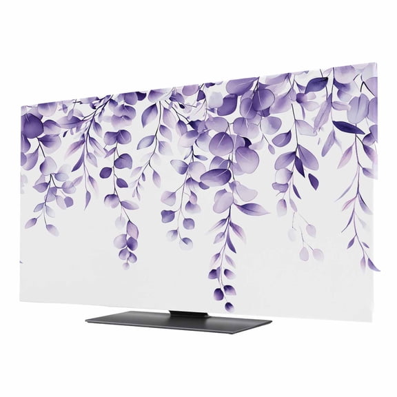 Purple Leaves TV Dust Cover 24 Inch, Eucalyptus Leaf Watercolor Plant Botanical Computer Monitor Cover Dustproof Stretchable Indoor TV Screen Protector for LED LCD Universal Monitors