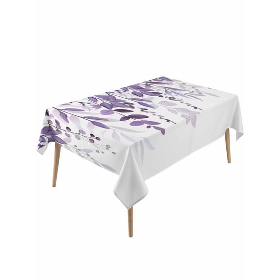 Purple Leaves Table Cloth, Waterproof Tablecloth for Rectangle Tables, Summer Botanical Reusable Washable Fabric Table Cover for Restaurant Kitchen Dining Tables 60"x120" Watercolor Weeping