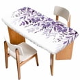 thumbnail image 1 of Purple Leaves Table Cloths for 6 Foot Rectangle Tables, Summer Botanical Patio Waterproof Elastic Fitted Tablecloths, Washable Rectangular Table Cover for Camping, 1 of 8