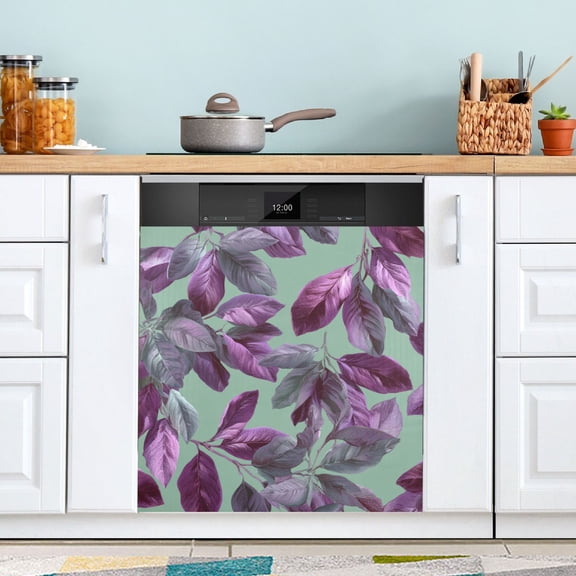 Purple Leaves Vector Dishwasher Magnet Refrigerator Magnetic Cover Washing Machine Magnet Sticker Kitchen Decor