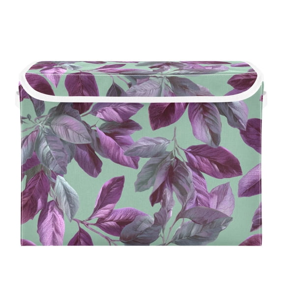 Purple Leaves Vector Foldable Storage Bins with Lids Handles Collapsible Storage Containers Tote Boxes 16.5 x 12.6 x 11.8 inches