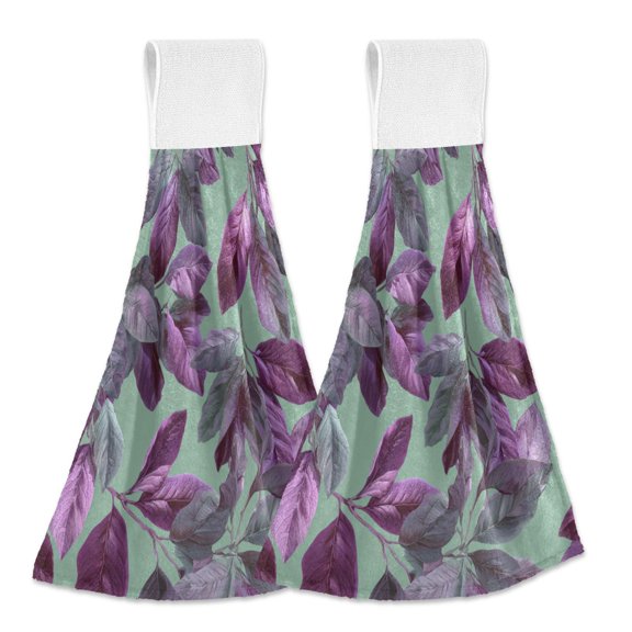 Purple Leaves Vector Hanging Towels with Loop Hand Towels Nylon Fastener Tape Design Dish Cloths 2 Pieces