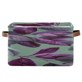 Purple Leaves Vector Square Storage Bins with Handles Collapsible Containing Box 1 Pack