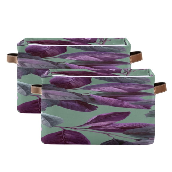 Purple Leaves Vector Square Storage Bins with Handles Collapsible Containing Box 2 Packs