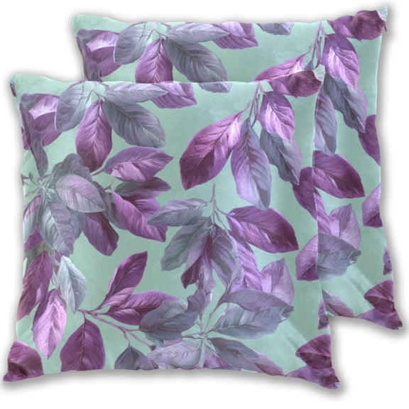 Purple Leaves Vector Throw Pillow Covers Pillowcases 16 x 16 Inch Home Decor 2 Packs for Bedroom Sofa