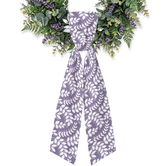 Purple Leaves Wreath Sash for Front Door, Farmhouse Botanical Branch Vintage Modern Wreath Bow Holiday Garland Ribbon Wreath Accessories for Home Yard Porch Doorway Fall Christmas Decorations Gifts