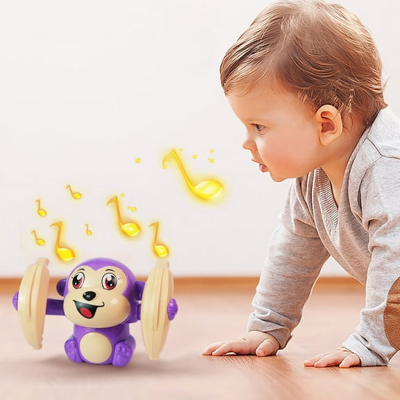 Purple Led Light Flipping Monkey Toy Sound Activated Rolling Dancing With Music Clap Control Interactive Kids Toy Purple