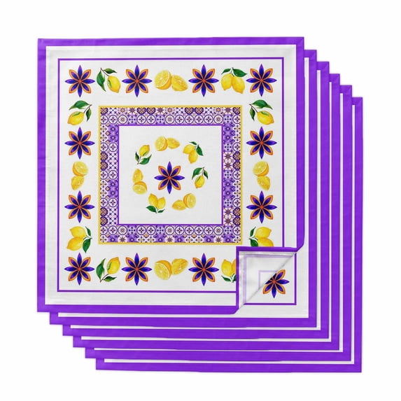 Purple Lemons Cloth Napkins, Summer Watercolor Italian Style Flower Washable and Reusable Dinner Napkins Set of 6, Table Napkin for Kitchen Party Birthday Wedding Hotel Housewarming 20"x20"