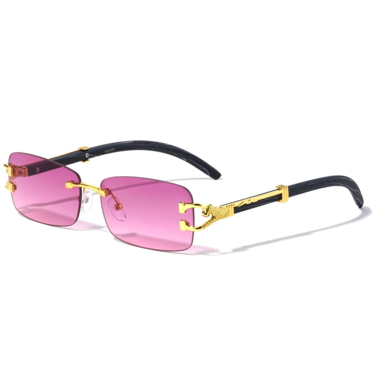 Purple Lens Sunglasses Gold Metal Frame Woody Arms - Walmart.com display picture 1