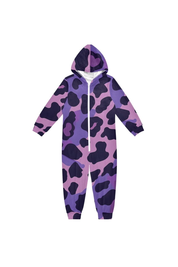 Purple Leo Skin Texture One Piece Pajamas Soft Jumpsuit Cozy Sleep and Play Romper Zipper and Pockets 9-11Y