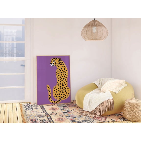 Purple Leopard Illustration Boho Animal Wall Art, Unframed Paper Print Size 16x24