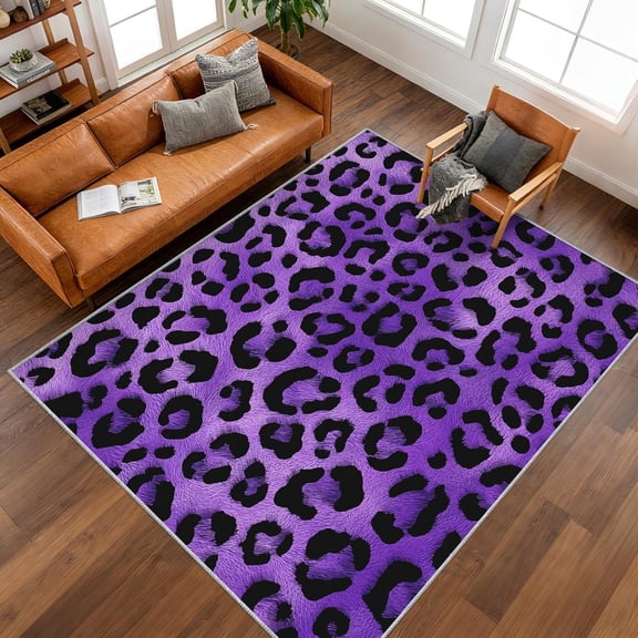 Purple Leopard Print Area Rug, Animal Cheetah Pattern Indoor Carpet, Washable Non Slip Low Pile Soft Thin Rug for Living Room Bedroom Home Decor Mat 2x3ft