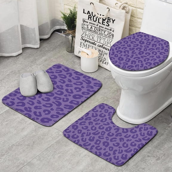 Purple Leopard Print Bathroom Rugs Sets 3 Piece,Toilet Cover Set,Absorbent Non Slip Bathroom Mats Sets with U-Shaped Contour Rug Toilet Rug Set