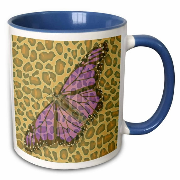 3drose, Purple Leopard Print Butterfly - Cute Ideas - Nature Art, 15oz Two-tone Blue Mug