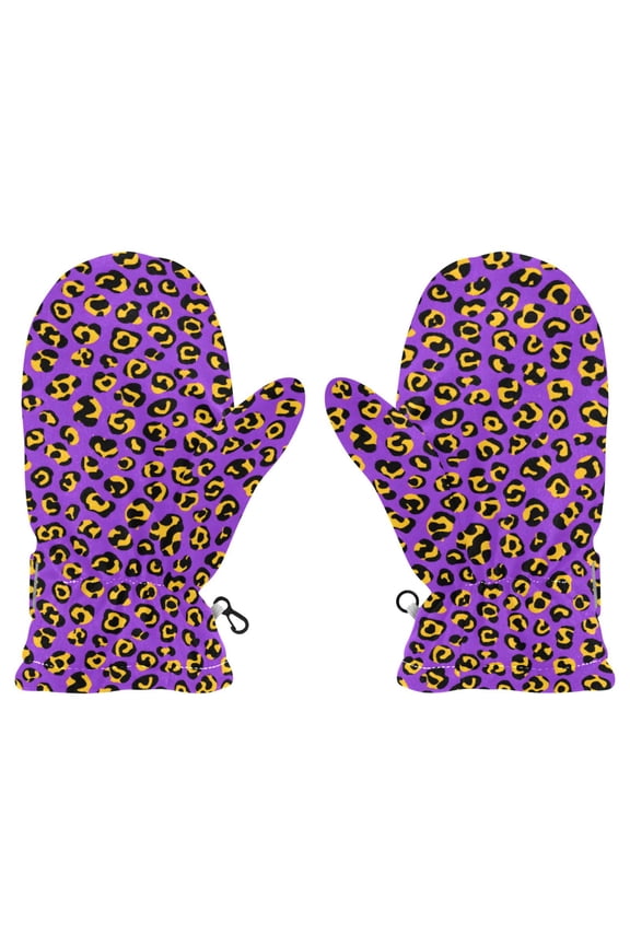 Purple Leopard Print Cold Weather Mittens Cozy Gloves with Adjustable Fit Perfect for Outdoor Fun
