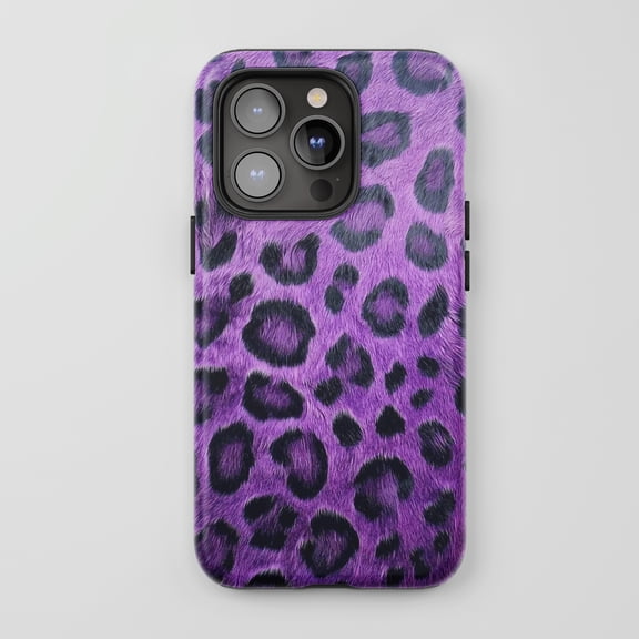 Purple Leopard Print For iPhone Protective Phone Case Faux Fur Style Gradient Violet