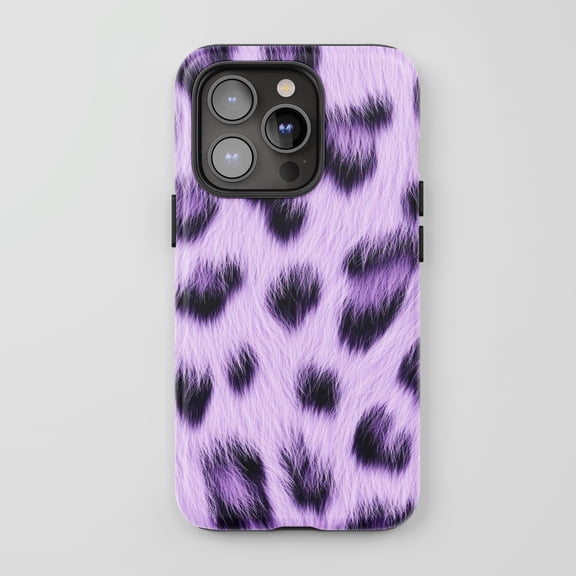Purple Leopard Print For iPhone Protective Phone Case Faux Fur Texture Lavender Black