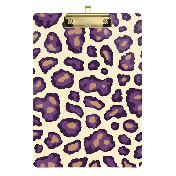 Purple Leopard Skin Print Acrylic Clipboard Drawing Board with Hook Writing Pad File Storage A4 Size Gold 12.5" x 9"