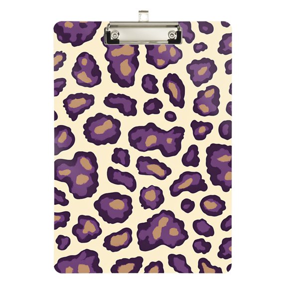 Purple Leopard Skin Print Acrylic Clipboard Drawing Board with Hook Writing Pad File Storage A4 Size Silver 12.5" x 9"