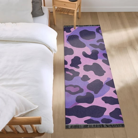 Purple Leopard Skin Texture Bedside Runner Rug 2'x 6' Non Slip Carpet Floor Mat Area Rug