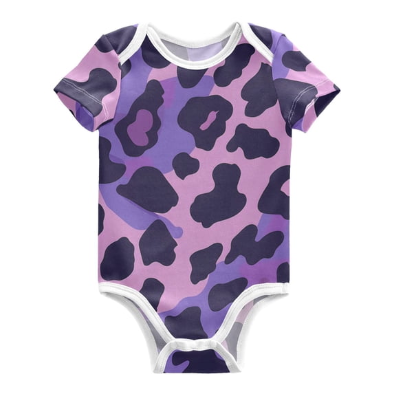 Purple Leopard Skin Texture Pure Cotton Bodysuit Short Sleeve Pajamas One-Piece Romper Unisex 18M