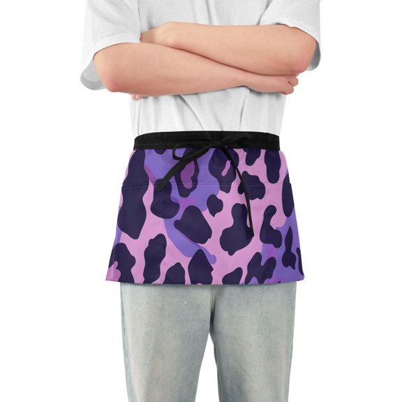 Purple Leopard Skin Texture Short Server Apron with 3 Pockets for Unisex Chef Gardening