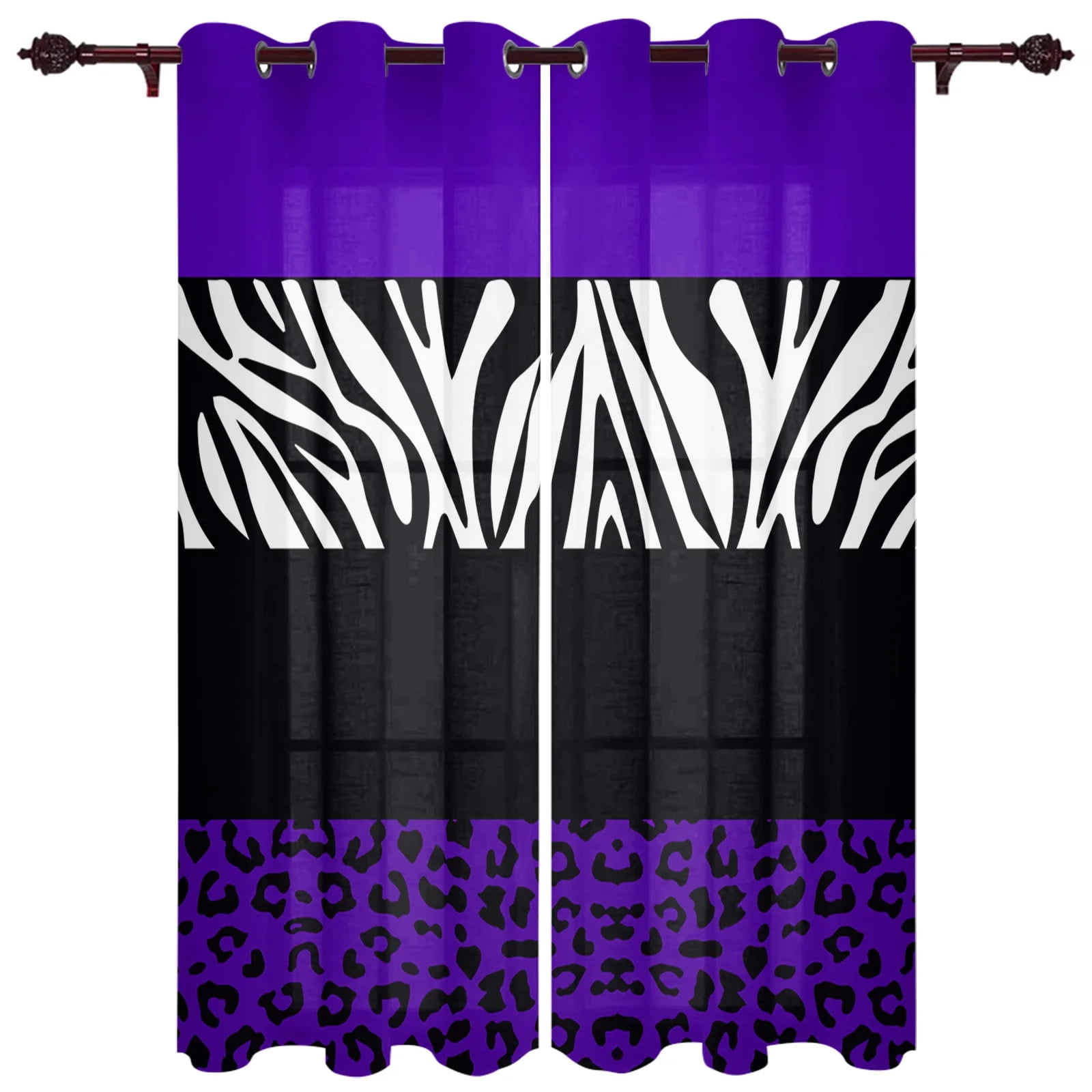 Purple Leopard Zebra Stripes Curtains for Bedroom Kitchen Window