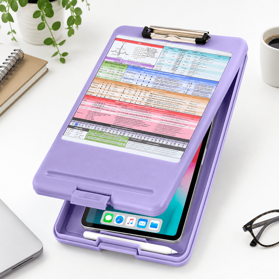Purple Letter-Size Clinical Clipboard with 1 Inch Storage Compartment and Quick Reference Guide
