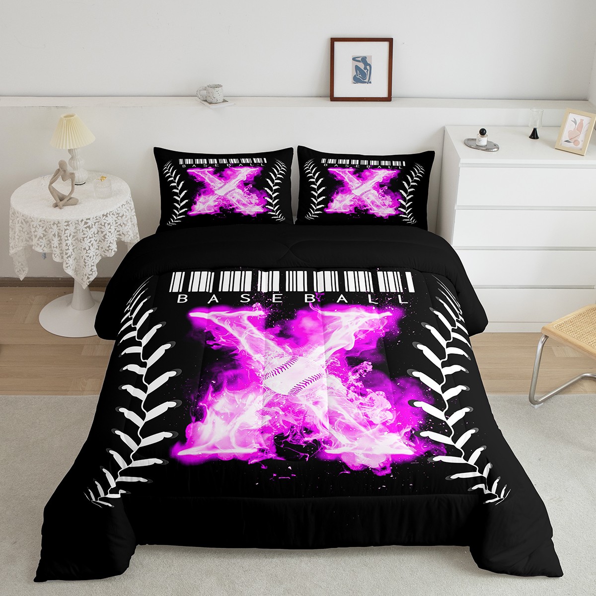 Purple Letter X Bedding Set Monogram Home Décor, Baseball Comforter Set