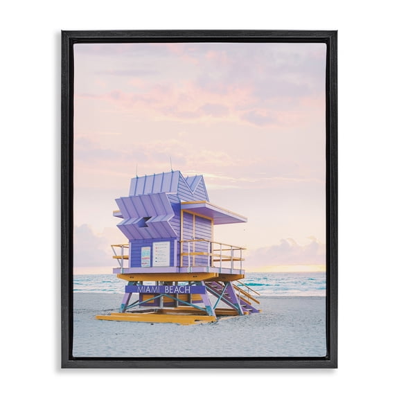 Stupell Industries Purple Lifeguard Stand Landscape Black Framed Floater Canvas Wall Art, design by Sisi and Seb, 21 x 17