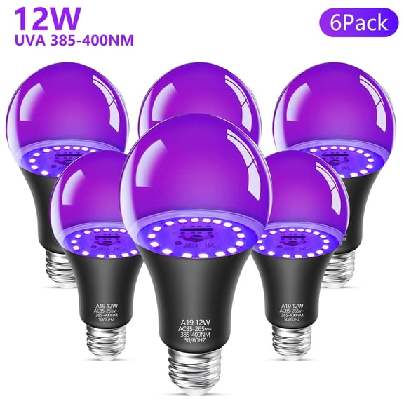 Purple Light Bulbs 9W(60W Equivalent)UVA 385-400um A19 E26 Base LED Purple Bulb 6PK