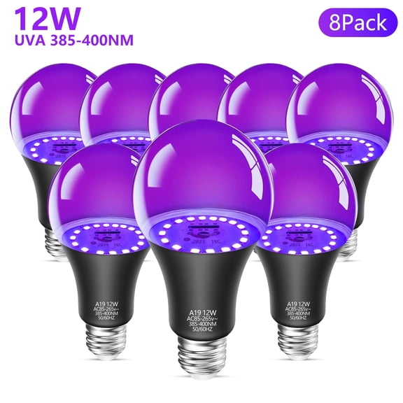 Purple Light Bulbs 9W(60W Equivalent)UVA 385-400um A19 E26 Base LED Purple Bulb 8PK