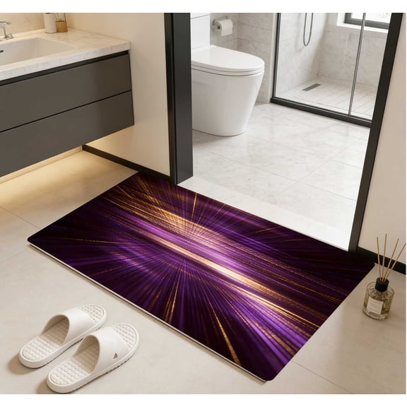 Purple Light Ray Area Rug, Tech Futuristic Style Non-Slip Wear-Resistant Floor Mat for Living Room Bedroom Entryway, 1 Piece 40x60cm