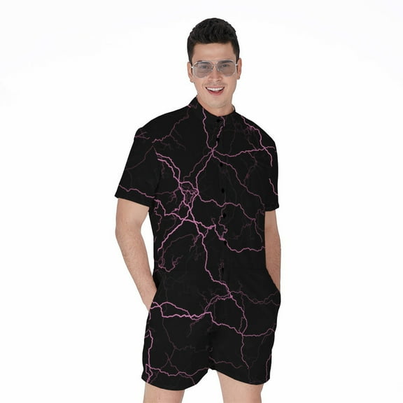 Purple Lightning Short Sleeve Men'S Rompers Casual Summer Jumpsuits Outfit