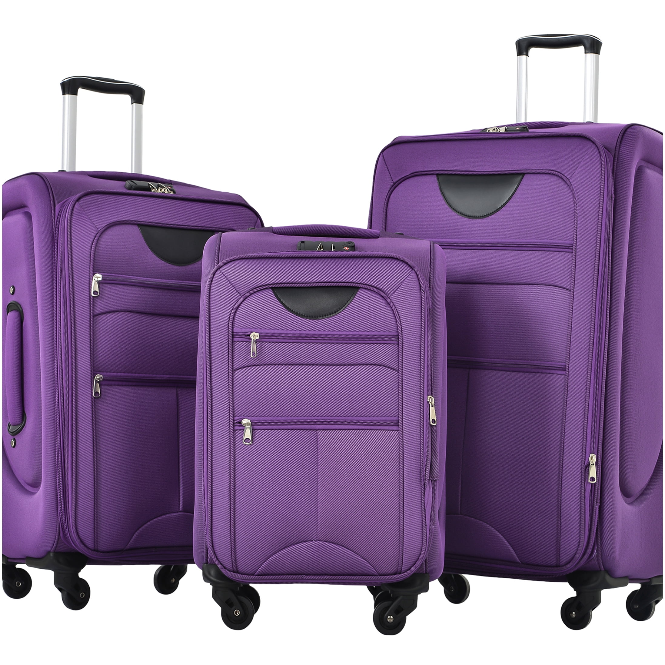 3-Piece Expandable Softside Luggage Set in Purple, Lightweight TSA Lock Spinner Suitcases
