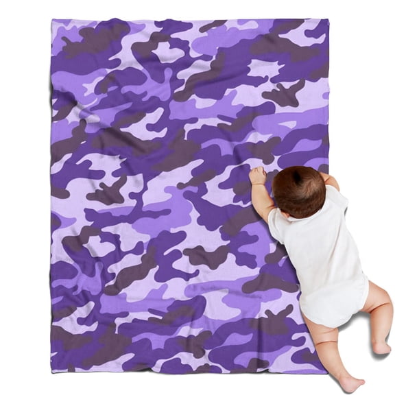 Purple Lilac Camo Classic Shapes Pattern Blanket,Comfortable Soft Flannel Throw Blanket,All Season,Warm Lightweight Blankets for Sofa Bed Couch Living Room Chair,30"x40"
