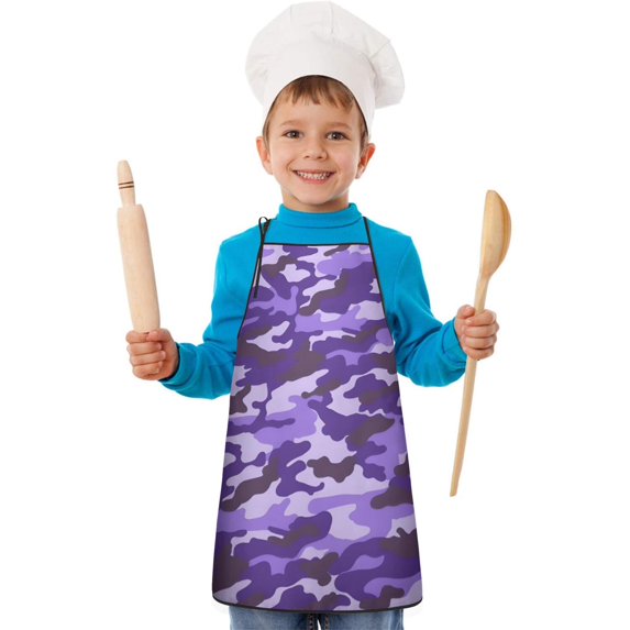 Purple Lilac Camo Classic Shapes Pattern Kids Aprons for Girls and Boys,Adjustable Neck Strap Toddler Aprons for Kids Cooking Baking