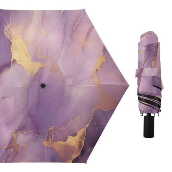 Purple Lilac Marble Compact Sun Umbrella Windproof Travel Umbrellas for Rain Strong Portable UV Protection